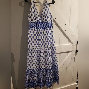 J Crew Blue and White Patterned Maxi Dress